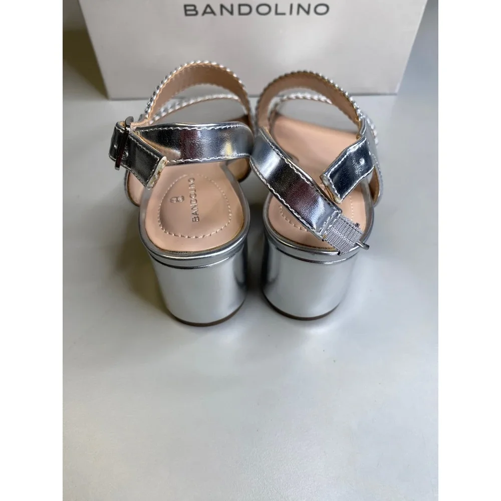 Bandolino Mizzys2 Silver Metallic Braided Block Heel Sandals Mens 7M